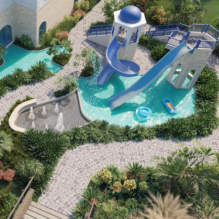 A water play area with slides at SOBHA Neopolis